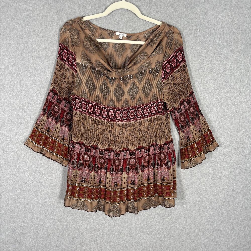 VIntage 90s Fairy Grunge Crinkle Top Large Paisley Embellished Texture Cord Boho